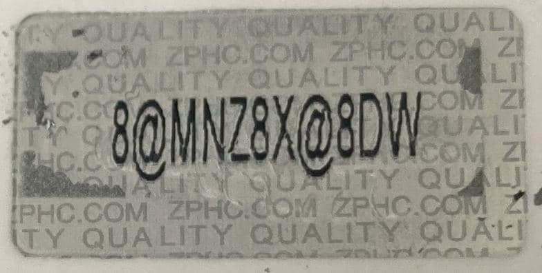 ZPHC validation code under silver scratch-off coating